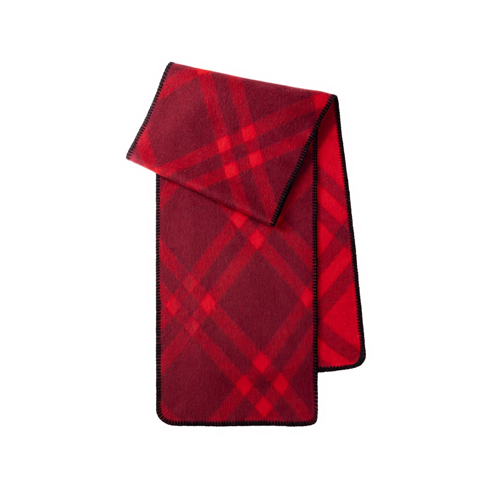 Margo & Main red check scarf — folded shot of the red and black check with stitched edge