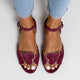 Margo & Main burgundy heart cutout sandals — overhead view of the buckled ankle strap, US women's sizes