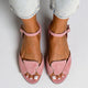Margo & Main pink heart cutout sandals — overhead view of the suede heart vamp, US women's sizes