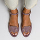 Margo & Main purple heart cutout sandals — overhead view of the vamp and ankle strap, US women's sizes