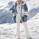 Margo & Main blue teddy hooded jacket — front view of the blue and cream blocks, US women's sizes