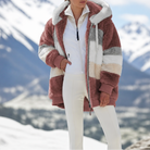Margo & Main blush teddy hooded jacket — front view of the hood and the full zip, US women's sizes