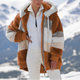 Margo & Main caramel teddy hooded jacket — front view of the caramel and cream blocks, US women's sizes
