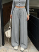 Margo & Main gray drawstring wide-leg lounge pants — front view with seam detail, US women's sizes