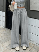 Margo & Main gray drawstring wide-leg lounge pants — styled with a cropped cardigan, US women's sizes