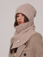 Margo & Main beige wool beanie and snood set — side view of the beanie and the pointed snood