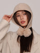 Margo & Main cream wool pom pom hood — front view of the hood and the two pom pom ties