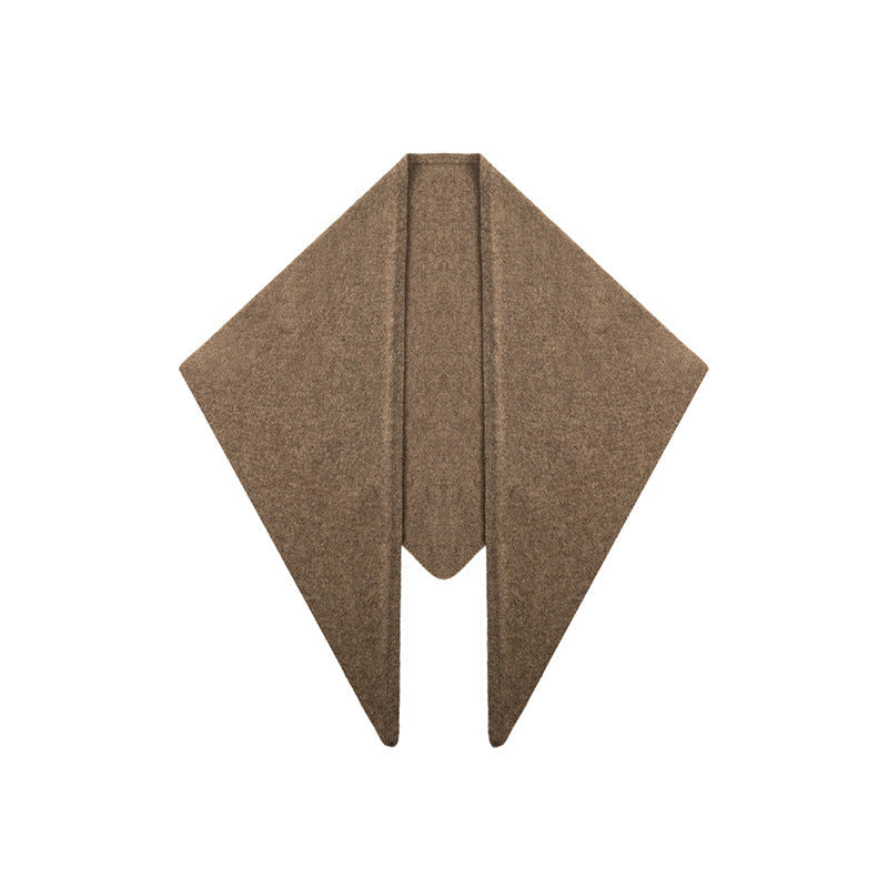 Margo & Main tan lamb wool triangle scarf — flat lay of the triangle and split tail ends