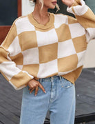 Moncelia Aemilia Checkerboard Oversized Crew Sweater