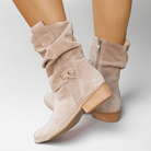 Moncelia Agnese Buckled Slouch Faux Suede Mid-Calf Boots