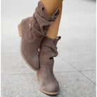 Moncelia Agnese Buckled Slouch Faux Suede Mid-Calf Boots