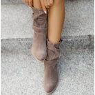 Moncelia Agnese Buckled Slouch Faux Suede Mid-Calf Boots