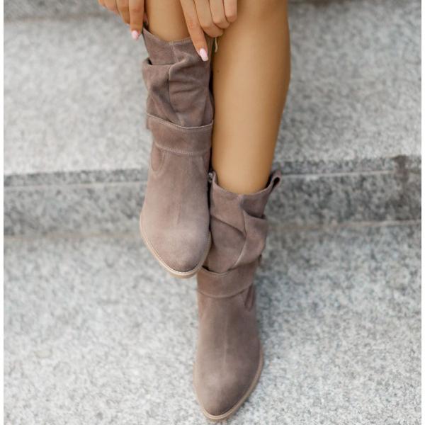Moncelia Agnese Buckled Slouch Faux Suede Mid-Calf Boots