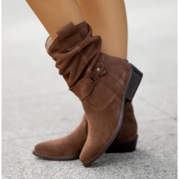 Moncelia Agnese Buckled Slouch Faux Suede Mid-Calf Boots