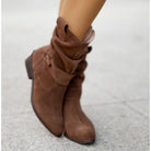 Moncelia Agnese Buckled Slouch Faux Suede Mid-Calf Boots