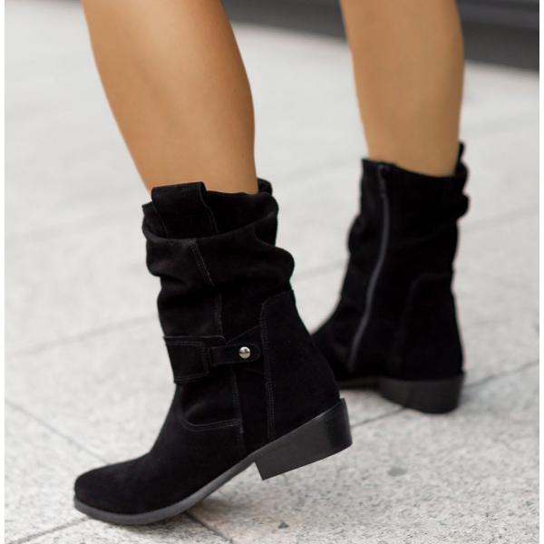 Moncelia Agnese Buckled Slouch Faux Suede Mid-Calf Boots
