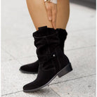 Moncelia Agnese Buckled Slouch Faux Suede Mid-Calf Boots