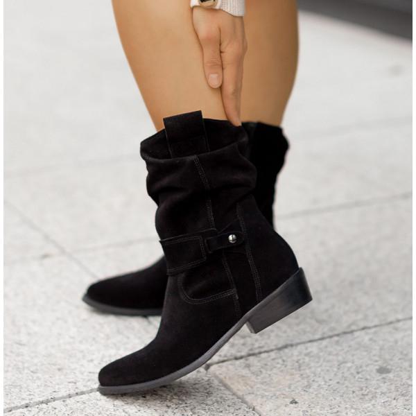 Moncelia Agnese Buckled Slouch Faux Suede Mid-Calf Boots