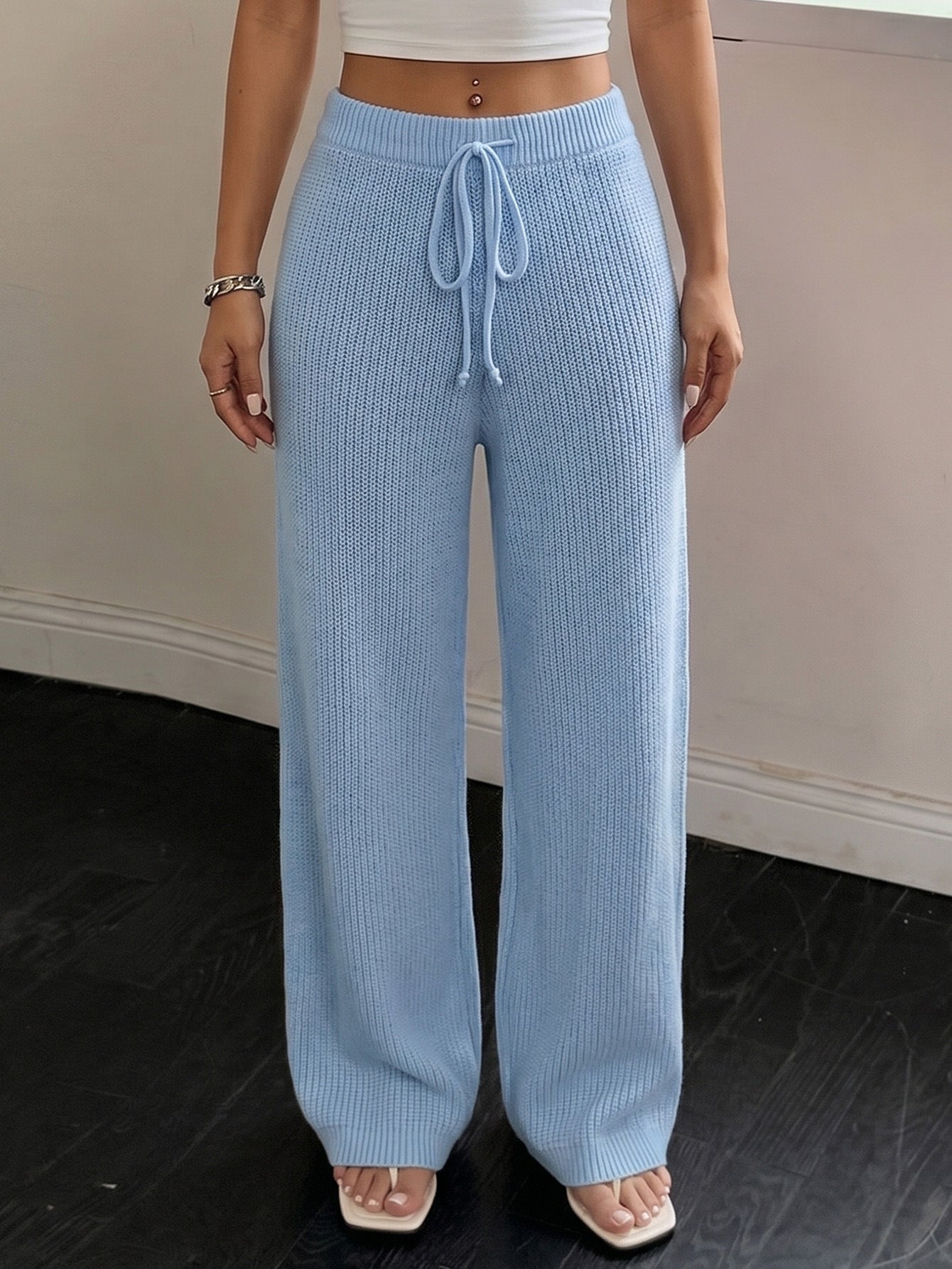 Moncelia Aitana Ribbed Knit Wide-Leg Trousers