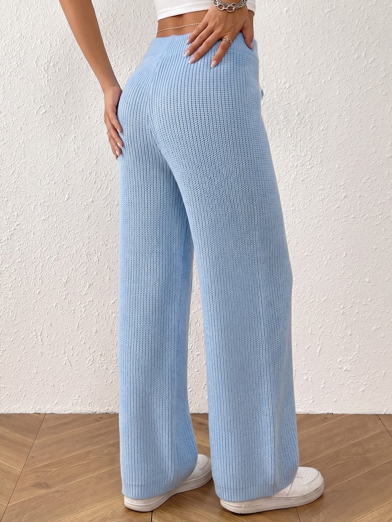 Moncelia Aitana Ribbed Knit Wide-Leg Trousers