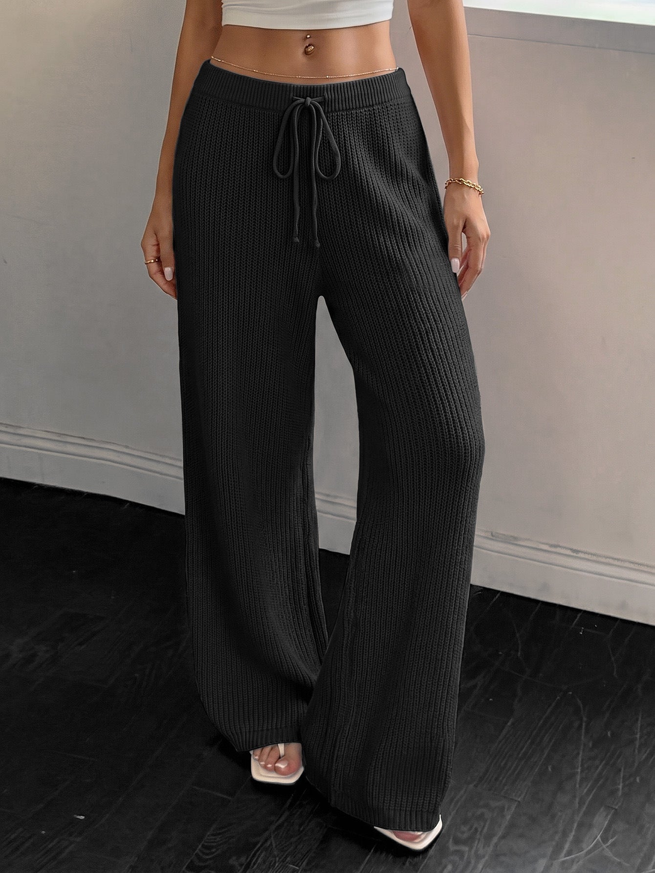 Moncelia Aitana Ribbed Knit Wide-Leg Trousers