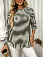 Moncelia Alvina Waffle-Knit Crewneck Long Sleeve Top