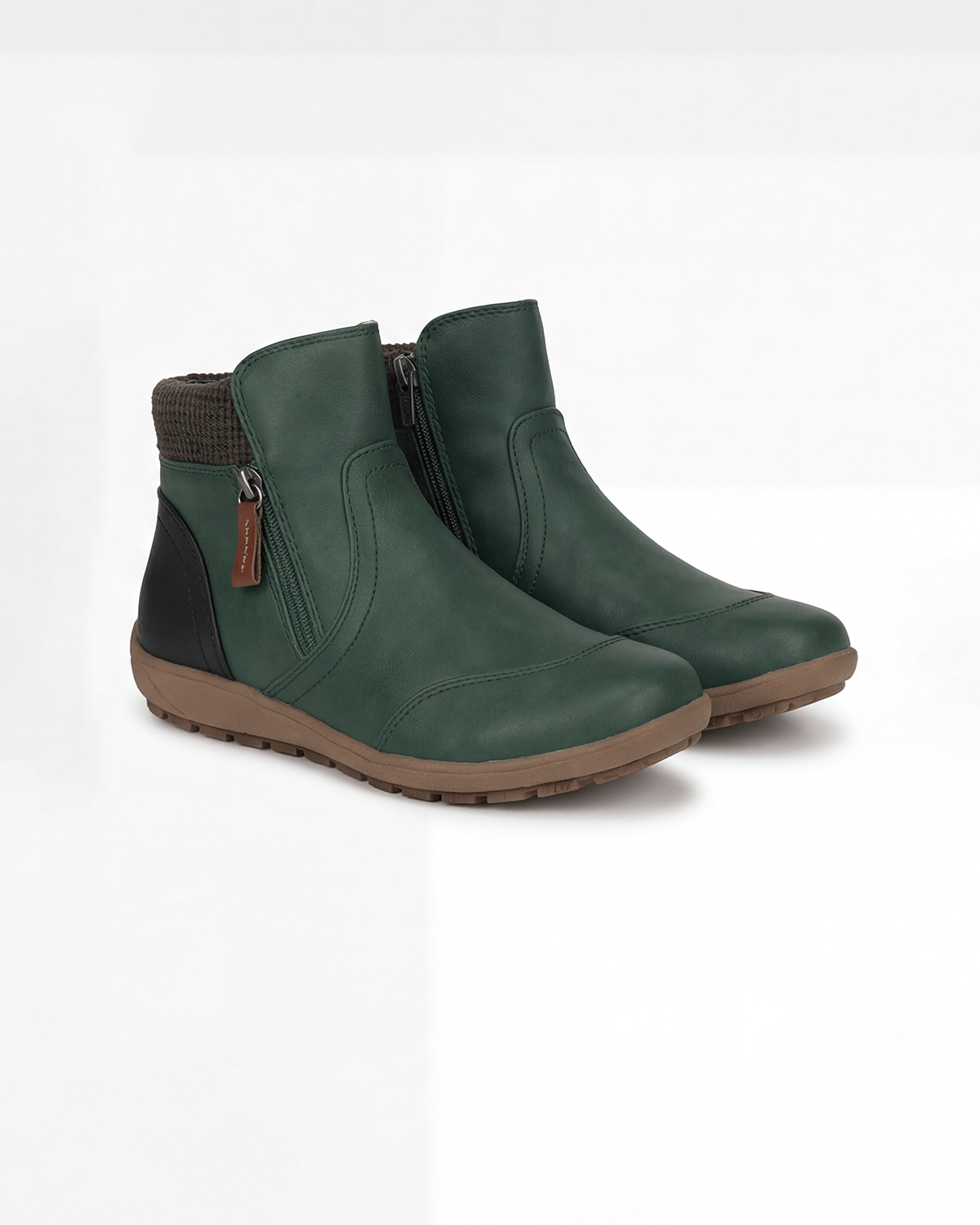 Moncelia Casilda Knit-Collar Flat Ankle Boots