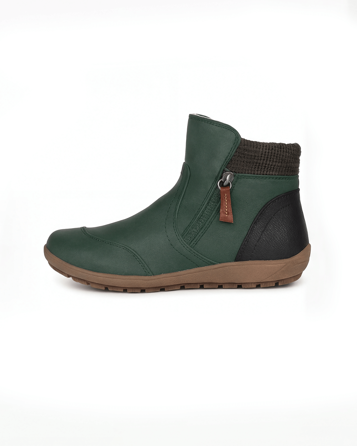 Moncelia Casilda Knit-Collar Flat Ankle Boots