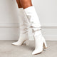 Moncelia ivory slouchy knee-high boots, front view on model standing, women's sizes 5.5 to 11.5