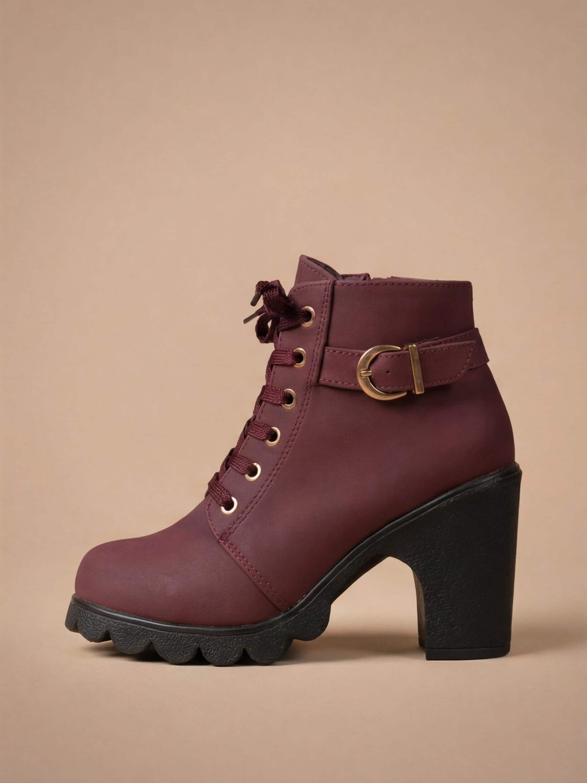 Moncelia Elda Lace-Up Buckle Lug Sole Ankle Boots