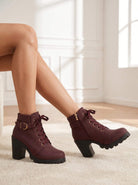 Moncelia Elda Lace-Up Buckle Lug Sole Ankle Boots