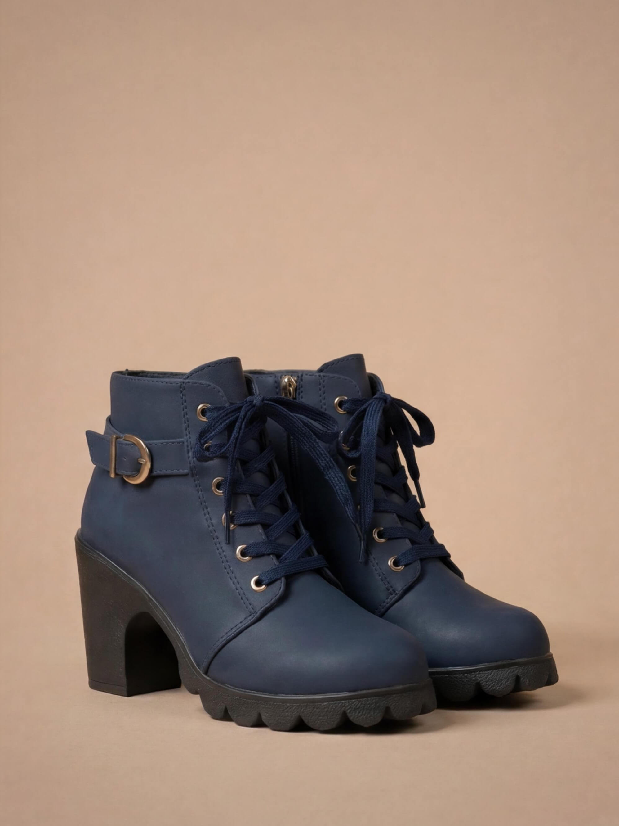Moncelia Elda Lace-Up Buckle Lug Sole Ankle Boots