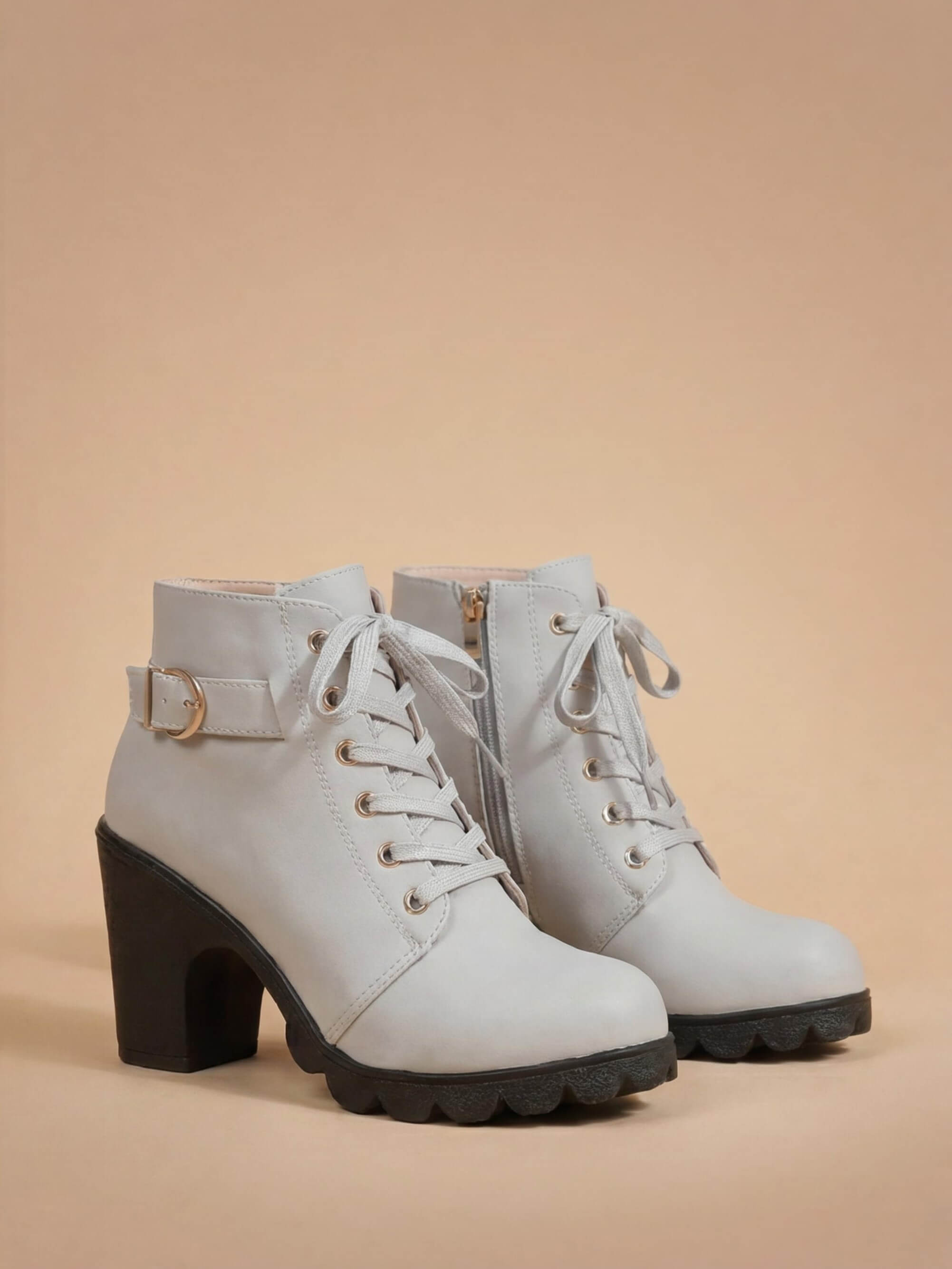 Moncelia Elda Lace-Up Buckle Lug Sole Ankle Boots