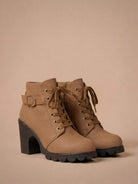 Moncelia Elda Lace-Up Buckle Lug Sole Ankle Boots