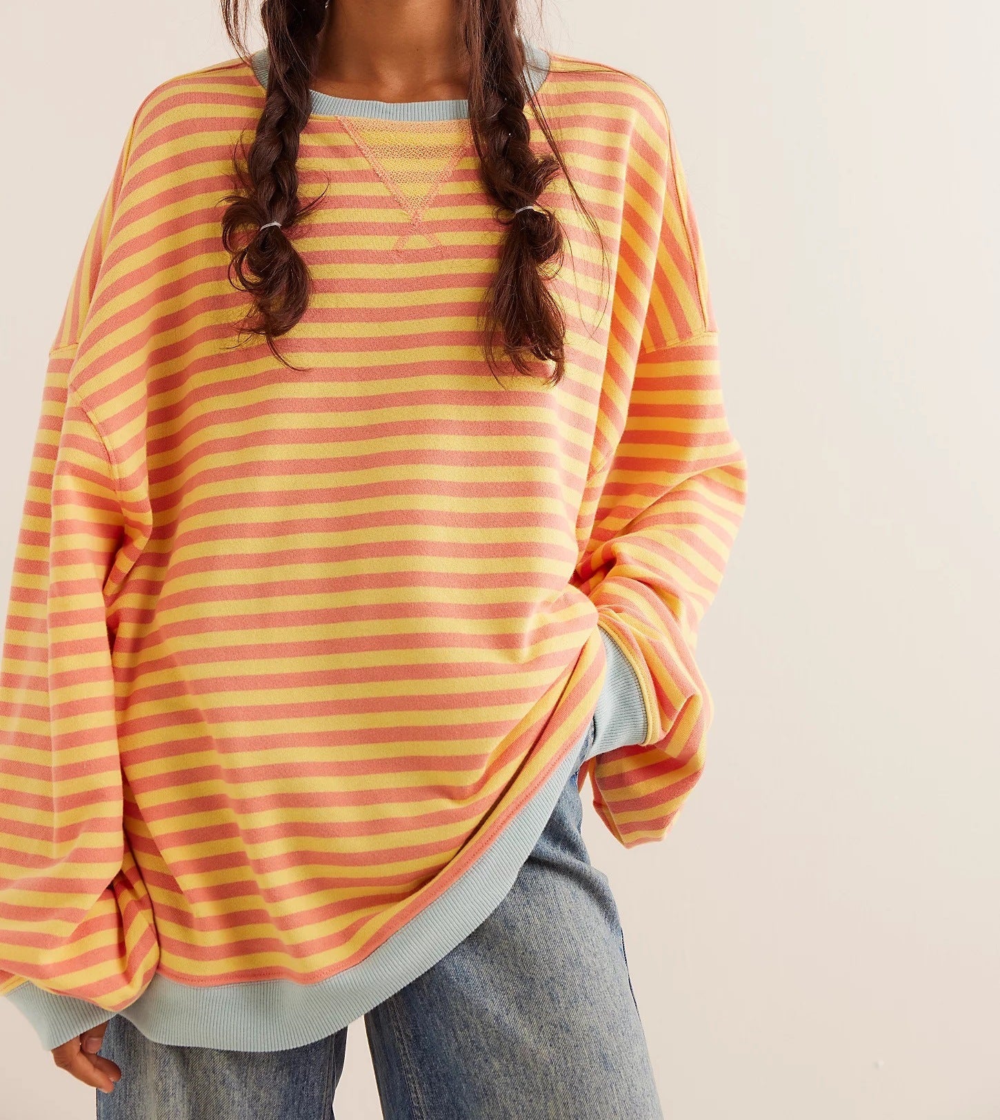 Moncelia Flore Striped Oversized Crewneck Sweater