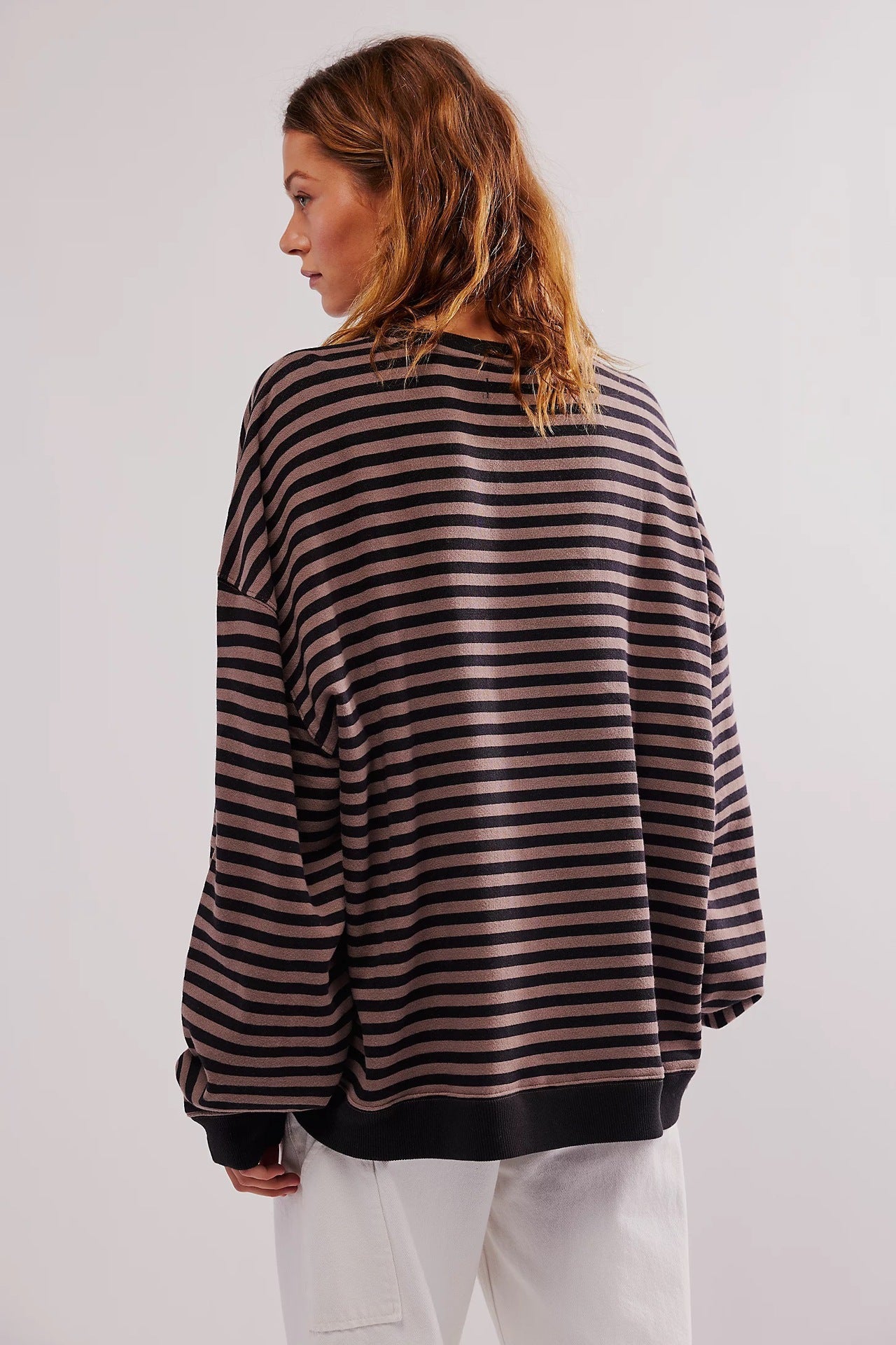 Moncelia Flore Striped Oversized Crewneck Sweater