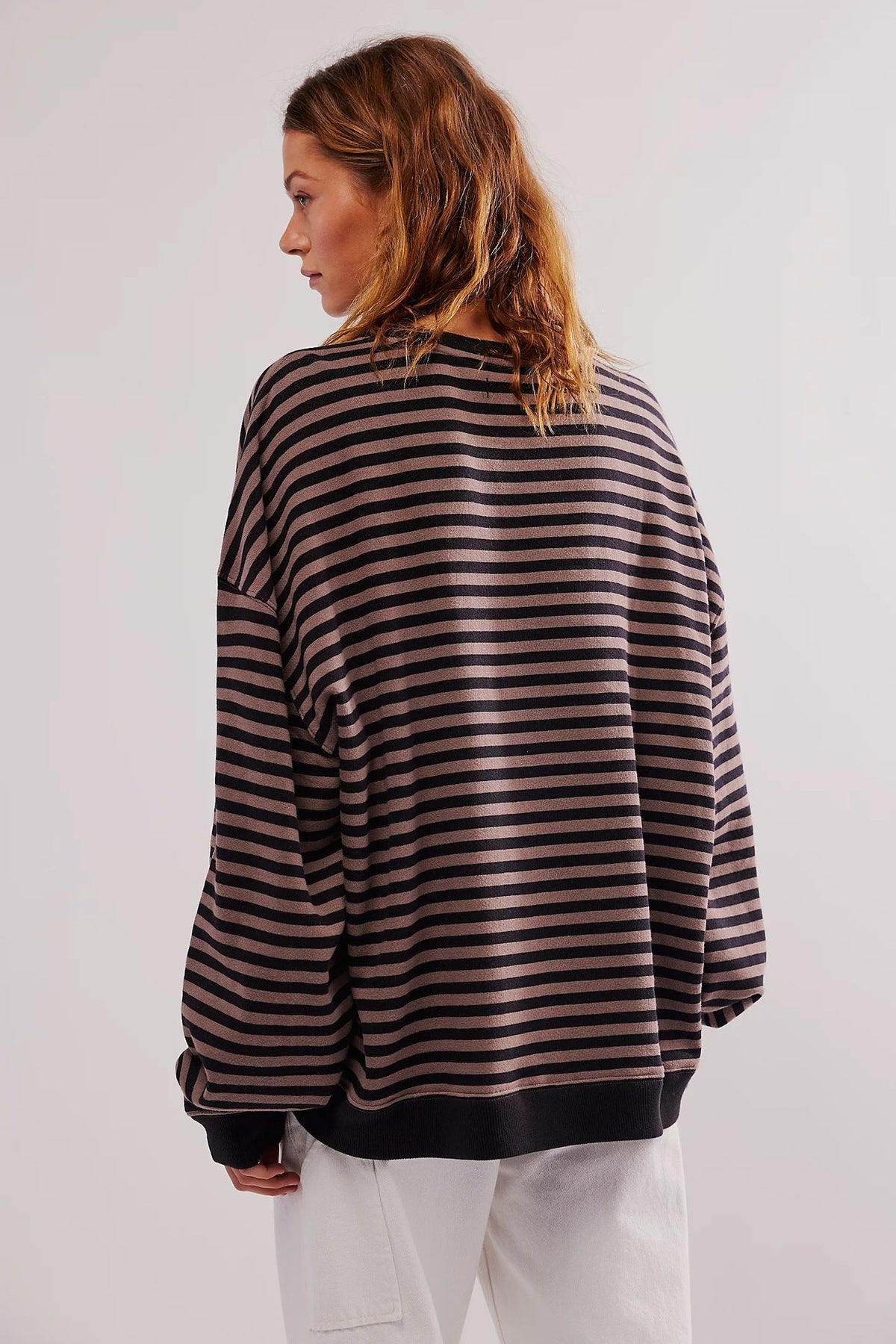 Moncelia Flore Striped Oversized Crewneck Sweater