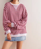 Moncelia Flore Striped Oversized Crewneck Sweater