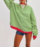 Moncelia Flore Striped Oversized Crewneck Sweater