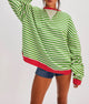 Moncelia Flore Striped Oversized Crewneck Sweater