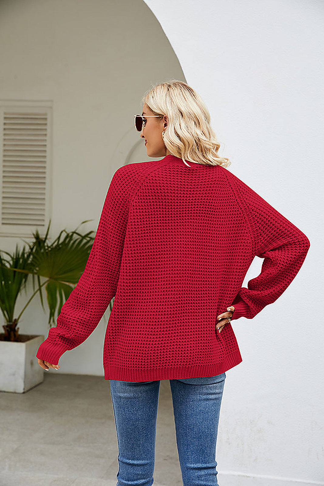 Moncelia Hilde Waffle Knit Open Front Cardigan
