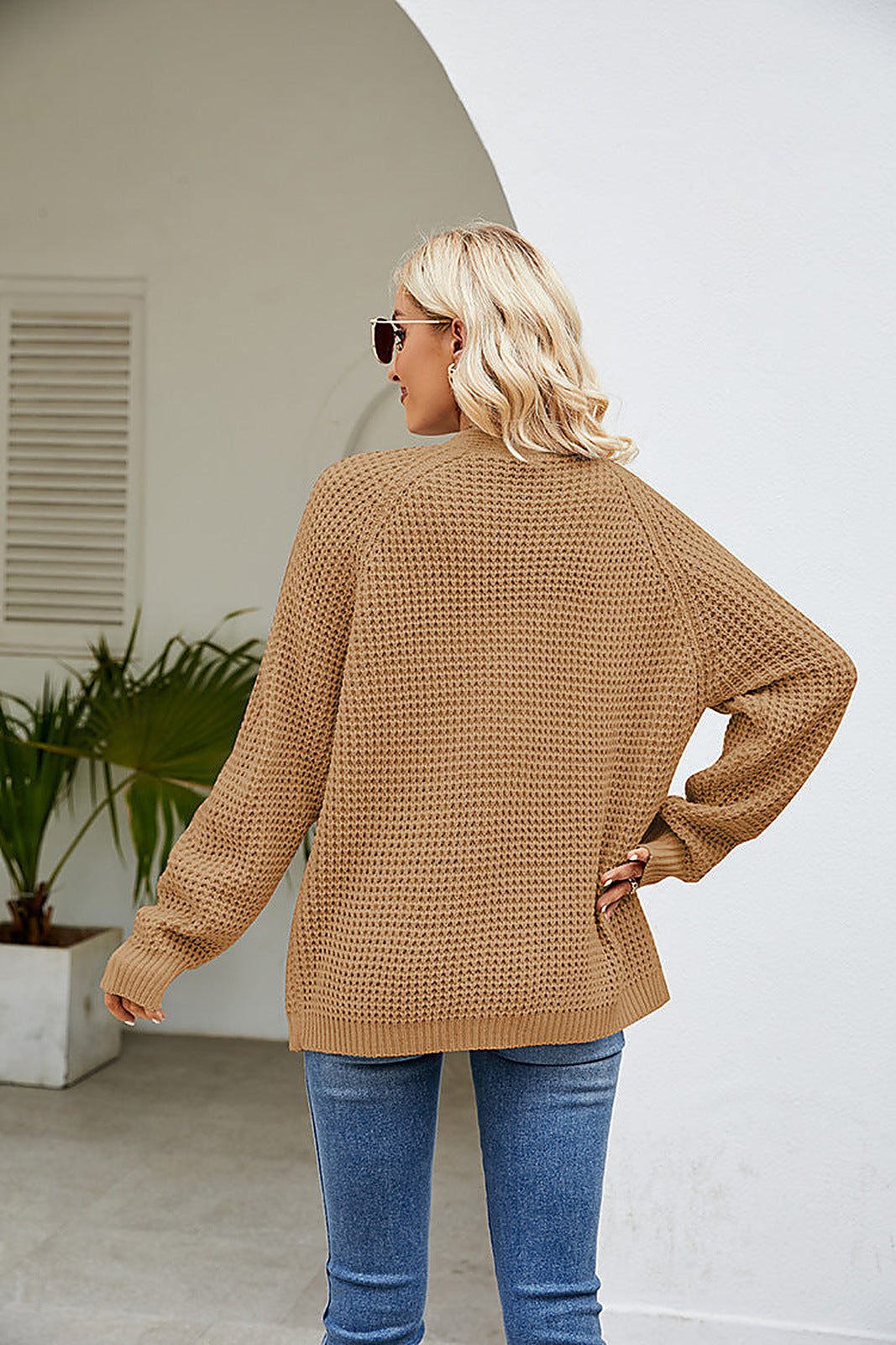 Moncelia Hilde Waffle Knit Open Front Cardigan