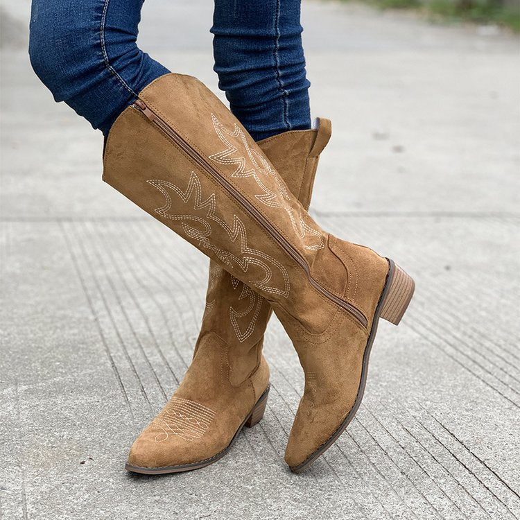Moncelia Jehanne Embroidered Knee-High Western Boots