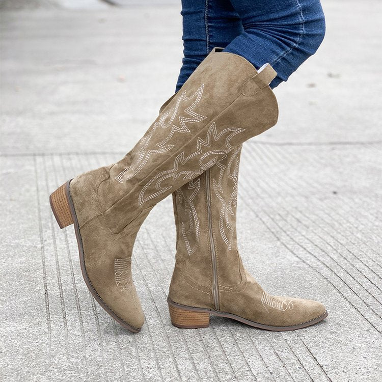 Moncelia Jehanne Embroidered Knee-High Western Boots