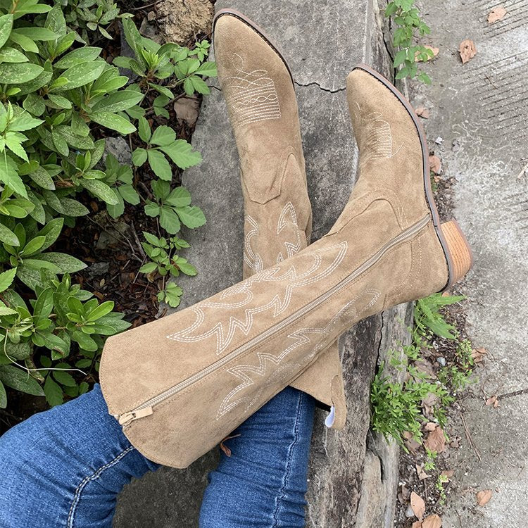 Moncelia Jehanne Embroidered Knee-High Western Boots
