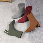 Moncelia burgundy and green knit sock ankle boots, shown with other colours, women's sizes 5.5 to 12