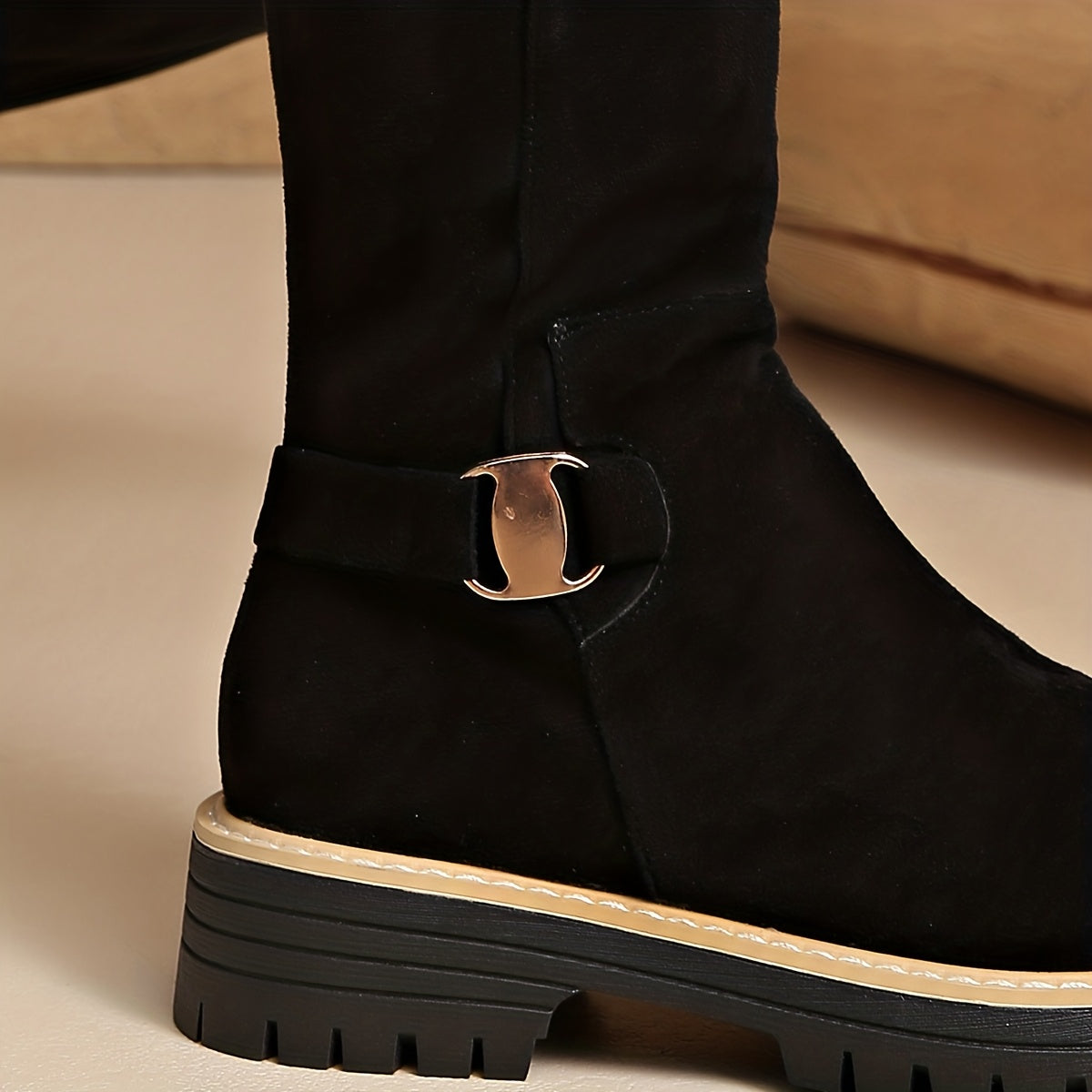 Moncelia Mirabel Lug Sole Faux Suede Knee High Boots