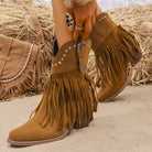 Moncelia Musette Studded Fringe Western Ankle Boots