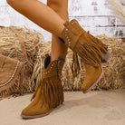 Moncelia Musette Studded Fringe Western Ankle Boots