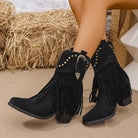 Moncelia Musette Studded Fringe Western Ankle Boots